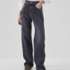 Authentic denim loose trousers with shiny tab