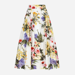 Garden-print cotton poplin midi circle skirt