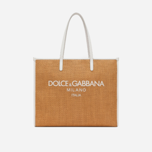 Large woven raffia shopper with DG Milano logo