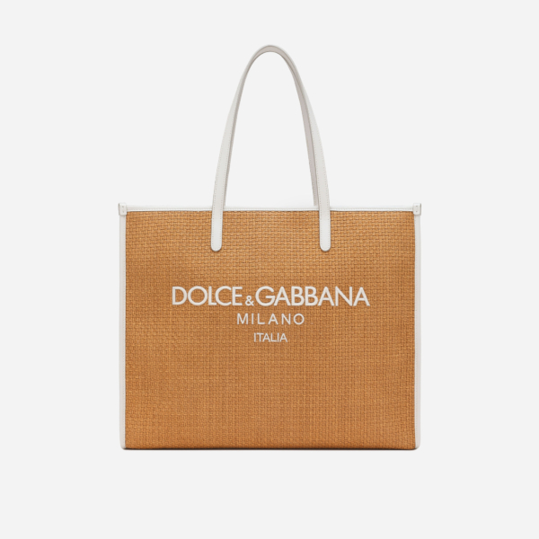 Large woven raffia shopper with DG Milano logo