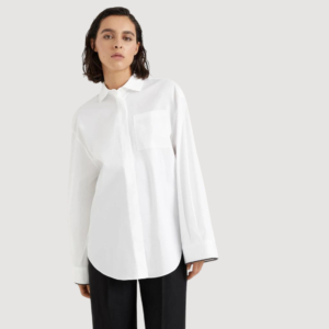 Stretch cotton poplin shirt with shiny cuff details